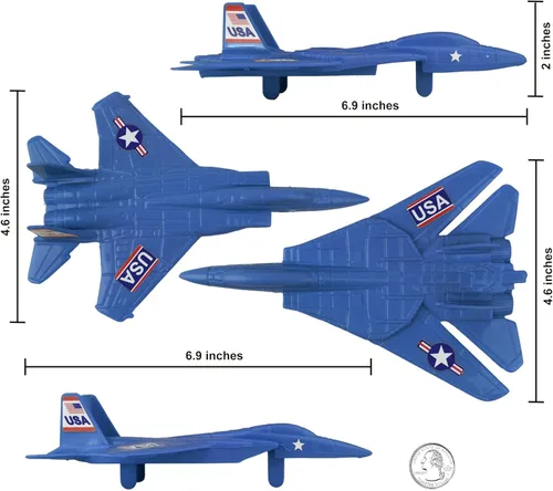 Miniatura 2 de TimMee Aviones de Combate de Plástico Army Men - 4 Aviones Azules Fabricados en Estados Unidos