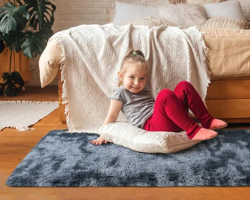 Miniatura 5 de Softlife Alfombra de Área para Dormitorio, Alfombra Shag Mullida de Felpa con Teñido Tie Dye Azul Arcoíris para Sala de Estar de Niñas, Alfombra