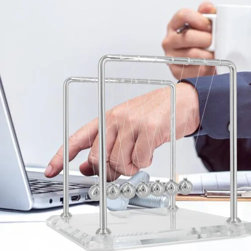 Miniatura 4 de Newtons - Péndulo de cuna con 7 bolas, bola de equilibrio de más de 60 segundos, base de vidrio, dispositivo de ciencia física para el hogar