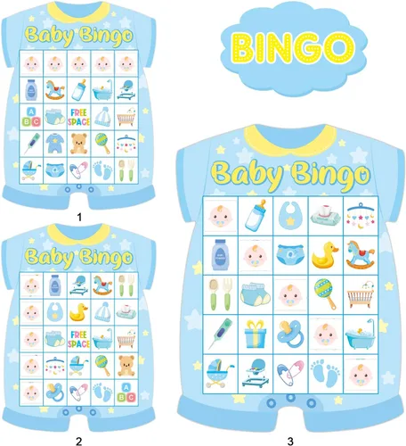 Miniatura 3 de Tarjetas de bingo para baby shower, 24 invitados, color azul, para recién nacidos, suministros de fiesta de baby shower