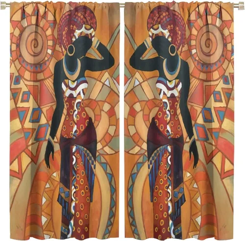 Miniatura 9 de Cortina de mujer africana, con estampado étnico tribal y étnico, reducción de ruido, para dormitorio, sala de estar, cortinas con aislamiento