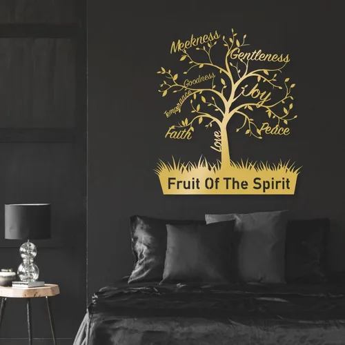 Miniatura 6 de Cadeali Arte de pared de metal con árbol de fruta del espíritu, decoración de pared de metal con versículo bíblico, letrero de Gálatas 5:22-23, obra