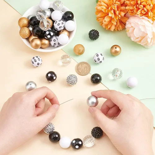 Miniatura 6 de PH PandaHall 50 cuentas acrílicas de 0.78 pulgadas (0.787 in) con cuentas de chicle, cuentas focales grandes y sueltas para bolígrafos, bodas