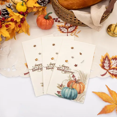 Miniatura 7 de Hioasis 100 servilletas de otoño, 3 capas desechables estilo calabaza de Acción de Gracias, suministros de fiesta de otoño de cosecha de otoño