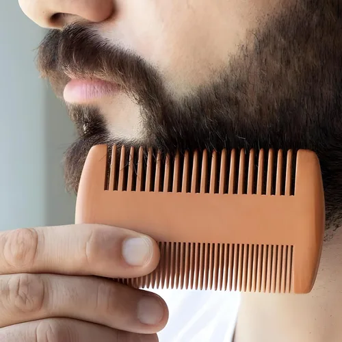 Miniatura 4 de Kit de peine de madera para barba, dientes finos y gruesos de doble acción, color madera y peine de bolsillo negro para barbas, bigotes y cuidado