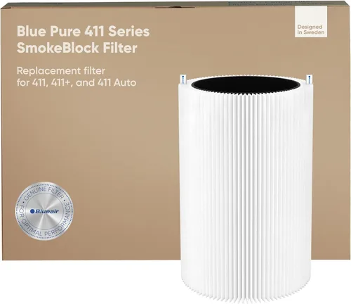 BLUEAIR Blue Pure - Filtro de repuesto original SmokeBlock serie 411, carbono extra que captura el 99.99% del humo de incendios forestales, se