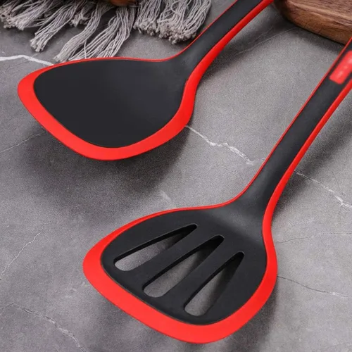 Miniatura 6 de Juego de utensilios de cocina, juego de utensilios de cocina de silicona, espátula, pala, cuchara, colador, utensilios de cocina, negro, rojo