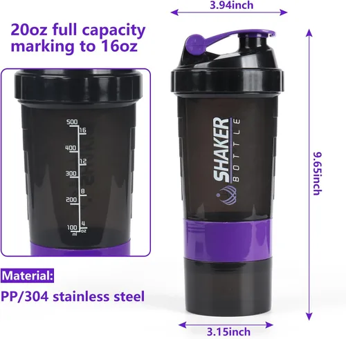 Miniatura 2 de Botella agitadora de proteínas, botella de agua deportiva, botella a prueba de fugas para mezclador de proteínas, antideslizante de 3 capas de 3