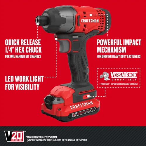 Miniatura 6 de CRAFTSMAN V20 Kit combinado de herramientas eléctricas inalámbricas de 4 herramientas con 2 baterías y cargador (CMCK400D2)