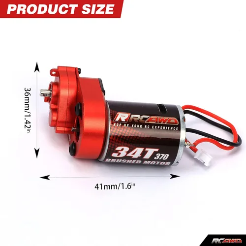 Miniatura 2 de RCAWD Cepillo de carbono mejorado 34T (vuelta) motor cepillado de tamaño 370 y carcasa de engranajes centrales de aleación, transmisión ensamblada
