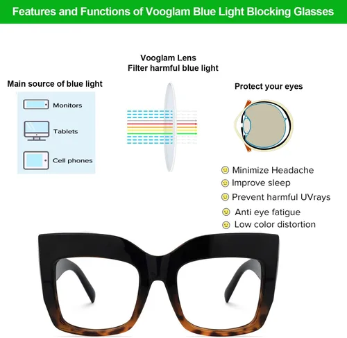 Miniatura 5 de VOOGLAM Elegantes gafas cuadradas de gran tamaño con bloqueo de luz azul para mujeres y hombres, anti fatiga ocular, gafas UV Cassandra