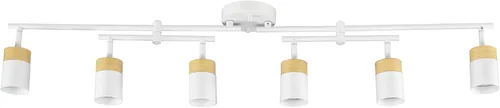 Globe Electric 64000055 - Iluminación de riel de 6 luces de 42", barra central doble giratoria, color blanco mate, acentos en tono madera, luz de
