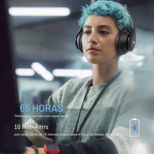 Miniatura 3 de Uliptz Auriculares Bluetooth inalámbricos, tiempo de reproducción de 65 horas, 6 modos de sonido EQ, auriculares estéreo de alta fidelidad sobre