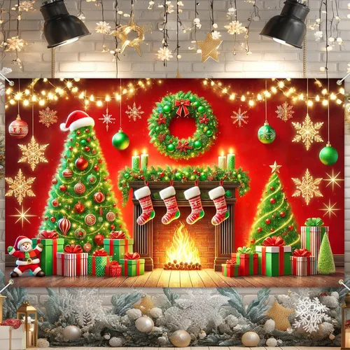 Miniatura 14 de HOMETITUTE Cartel de Navidad de 71 x 43 pulgadas, fondo azul de fotografía de invierno, copo de nieve, árbol de copo de nieve, fondo de fiesta