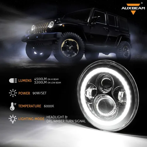 Miniatura 2 de Auxbeam Faros delanteros LED de 7 pulgadas aprobados por DOT para Jeep Wrangler JK JKU Unlimited TJ LJ CJ 1997-2018, faros delanteros redondos de 7