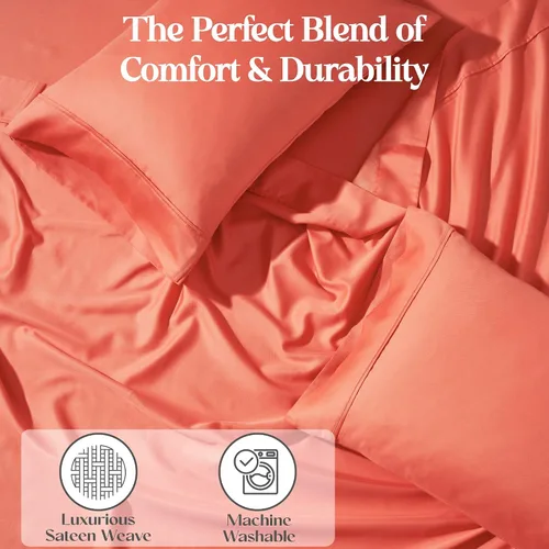 Miniatura 6 de Superior 1200 Thread Count Cotton Blend Sheet Set, Deep Pocket Sheets, 1 Elastic Deep Pocket Fitted Sheet, 1 Flat Sheet, 2 Pillowcases, Cotton Rich