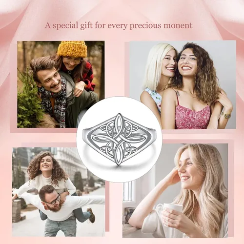 Miniatura 7 de Anillo de plata de ley 925 con nudo celta, corazón y cruz, altamente pulido, resistente al deslustre, anillo de boda de eternidad, anillo apilable