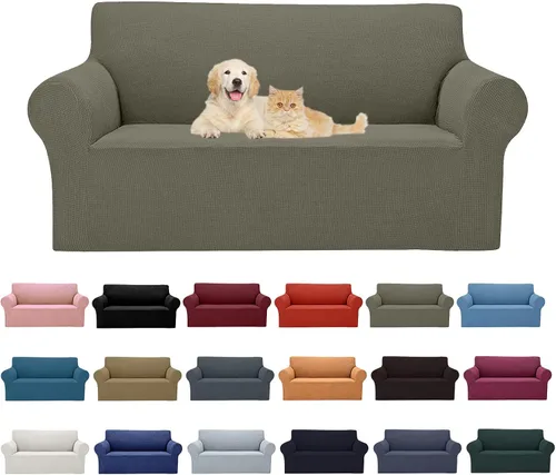 Miniatura 13 de Cupuamon Funda elástica para sofá de 1 plaza, funda protectora de muebles con parte inferior elástica de tela jacquard a cuadros pequeños para Beige