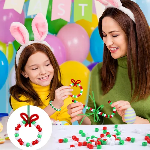 Miniatura 5 de Livder Kit de adornos de cuentas de Navidad, incluye 1000 cuentas de plástico rojo, verde y blanco, 60 tallos de chenilla, cinta de 64 pies
