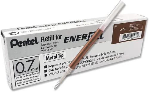 Tinta de repuesto Pentel para bolígrafo de gel retráctil EnerGel RTX, paquete de 12, 0.7mm, punta media, marrón (LR7-E)