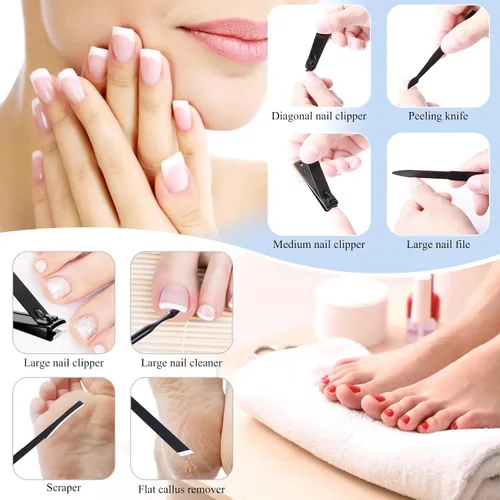 Miniatura 5 de Kit de manicura y pedicura para cortar uñas, tijeras Vibrissac de 5 piezas, las mejores herramientas de cuidado para hombres y mujeres con estuche