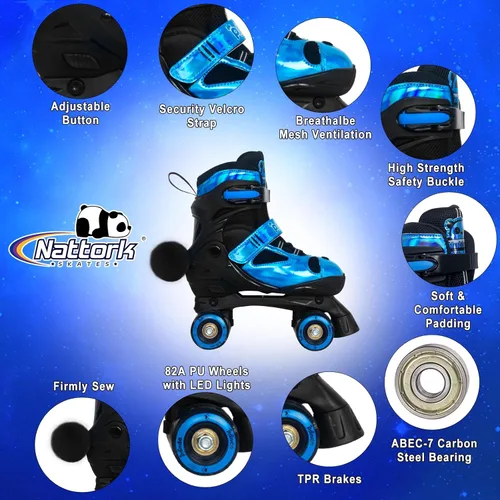 Miniatura 2 de Nattork Patines infantiles para niñas y niños, 4 tamaños ajustables de panda, patines cuádruples con todas las ruedas iluminadas, patines