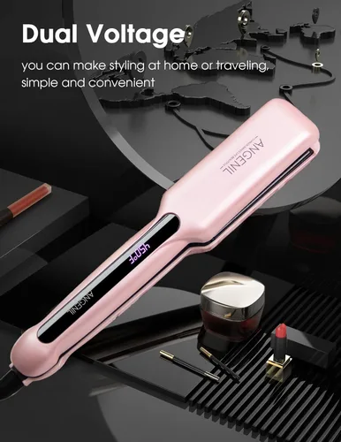 Miniatura 2 de ANGENIL Plancha de cerámica para alisar y rizar el cabello 2 en 1, plancha profesional para cabello más brillante y suave, pantalla LCD, Rosa