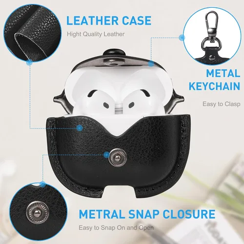 Miniatura 2 de Maxjoy Funda de cuero para AirPods 4, funda de cuero para AirPods de 4ª generación, funda protectora de cuero con llavero compatible con Apple Negro