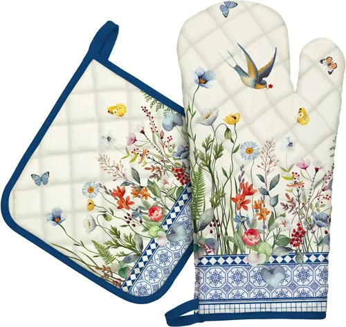Miniatura 13 de Juego de 4 manoplas de horno y soportes para ollas de mármol de oro blanco, 100% algodón, resistentes al calor, guantes de horno extralargos