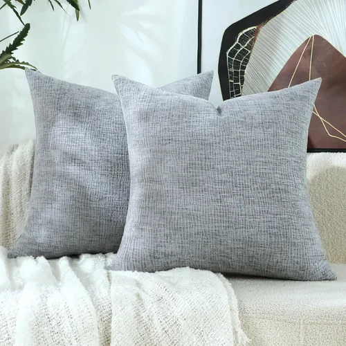 Miniatura 15 de Stellhome Blue Grey Chenille Throw Pillow Covers 16x16 Inch Set of 2, Soft Line Textured Cushion Cases, Modern Farmhouse Boho Home Decor for Couch