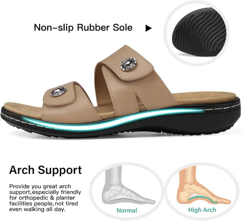 Miniatura 4 de SHIBEVER Sandalias planas para mujer: antideslizantes, con soporte para el arco, ortopédicas, para fascitis plantar, cómodas sandalias para caminar