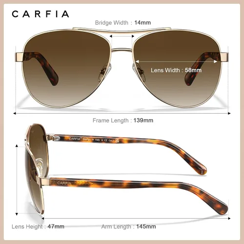 Miniatura 4 de CARFIA Gafas de sol polarizadas para mujer, protección UV, brazos de acetato, marco de metal, sombras para mujer, CA3216