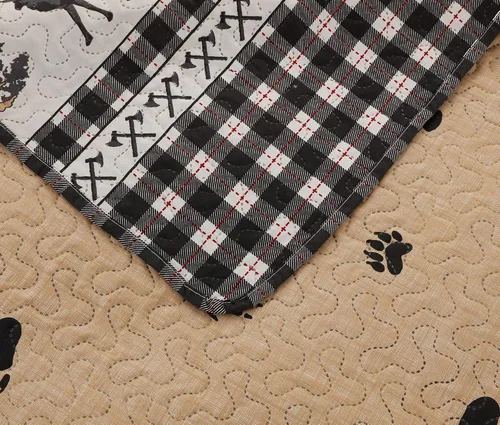 Miniatura 7 de Juego de ropa de cama rústico de tamaño individual, colcha con diseño de cabaña y lodge, edredón de estilo country, colcha a cuadros de búfalo