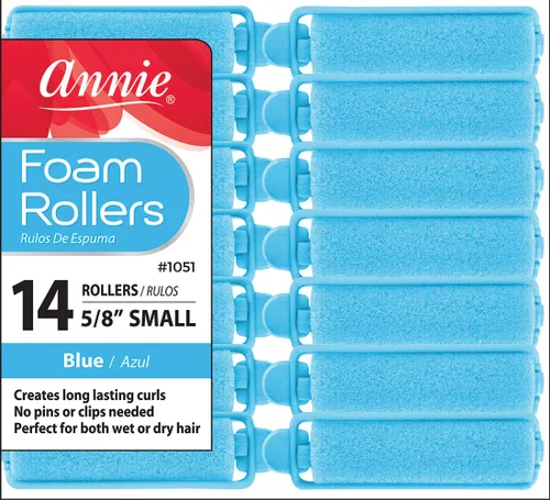 Annie Rodillos de espuma pequeños de 5/8 pulgadas, 14 rizadores de esponja suave azul para rizos definidos apretados sin calor, no necesita