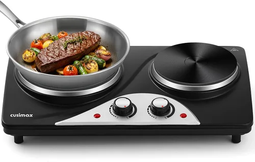 Placa de cocción, quemadores eléctricos CUSIMAX para cocinar, quemador doble de 1,800 W, placas de cocción para quemador de encimera, placas de Negro