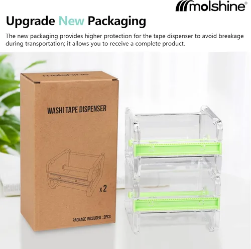 Miniatura 6 de molshine Paquete de 2 Dispensadores Transparentes de Escritorio Multi Washi Cinta de Enmascarar Almacenamiento, Cortador de Cinta, Soporte de Rollo