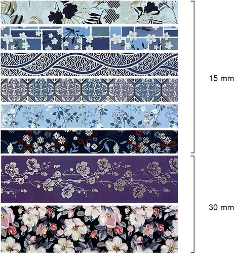 Miniatura 3 de allydrew Nature - Juego de cinta washi metálica para álbumes de recortes, papelería, diario, fabricación de tarjetas, (8 rollos), azul fresco floral