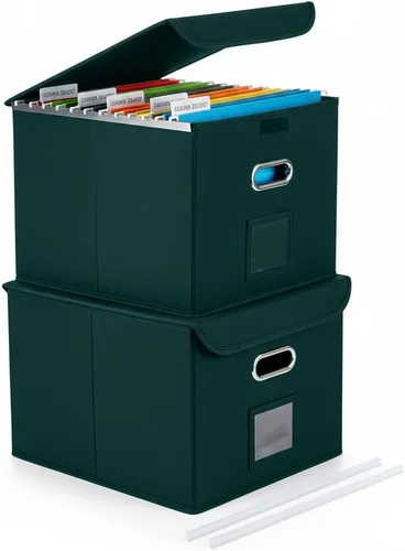 Miniatura 12 de Cajón Organizador de Archivos CADONO con Tapa, Organizador de Carpetas de Archivos Plegable con Deslizador de Plástico, Caja de Carpetas de Archivos