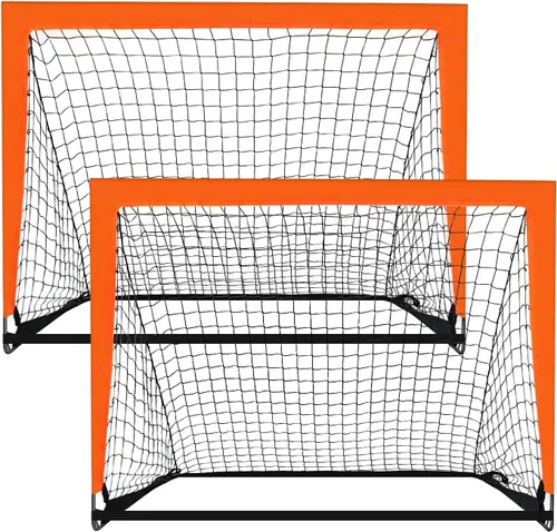 Paquete de 2 porterías de fútbol portátiles de 4 x 3 pies para patio trasero, interiores y exteriores, color naranja, Theresduet