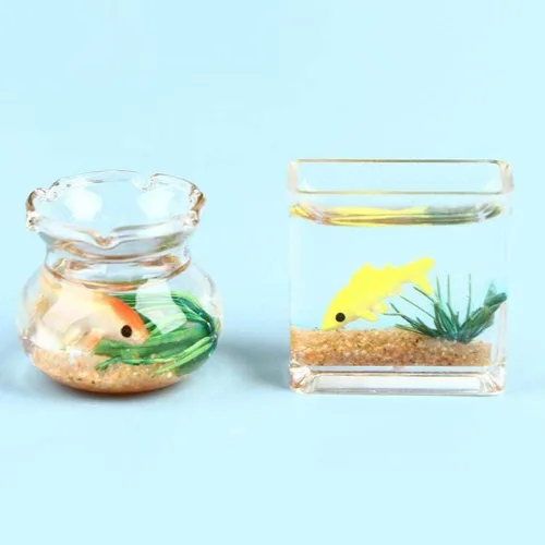 Miniatura 5 de Casa de muñecas en miniatura, 1 unidad, casa de muñecas, mini pecera de cristal, modelo para el hogar, cuenco de pescado en miniatura