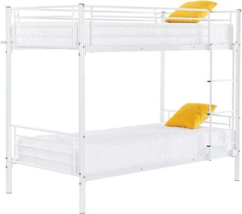 Miniatura 3 de Bonnlo Litera de metal individual sobre individual con escalera y rieles de seguridad, fácil montaje, marco de cama resistente para niños, Blanco