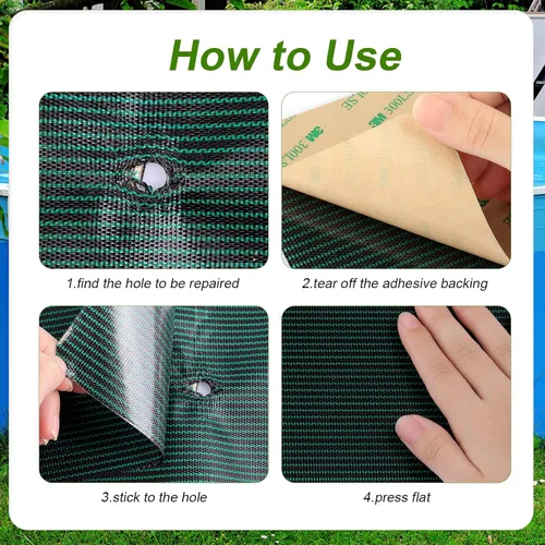 Miniatura 5 de TOYMIS Parches de protección para piscina de 12 x 8 pulgadas / 4 x 8 pulgadas, de malla verde, autoadhesivos, kit de reparación para cubiertas