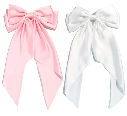 Miniatura 11 de Furling Pompoms - Lazos para el cabello para mujer, pinzas grandes de satén sedoso para el cabello, lazos para el cabello con cola larga, pasadores