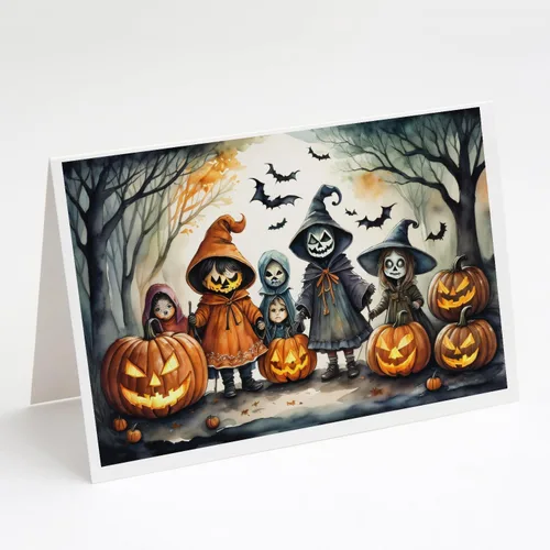 Miniatura 6 de Caroline's Treasures DAC2223GCA7P - Tarjetas de felicitación y sobres de Halloween espeluznantes de gato negro, paquete de 8 tarjetas en blanco