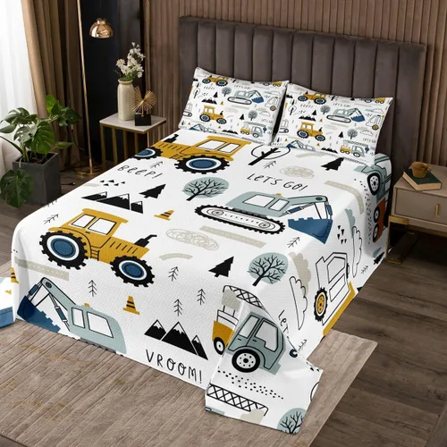 Miniatura 26 de Feelyou Colcha acolchada de diseño de dibujos animados para niños, equipamiento para niños, camiones, juego de colcha transpirable, diseño