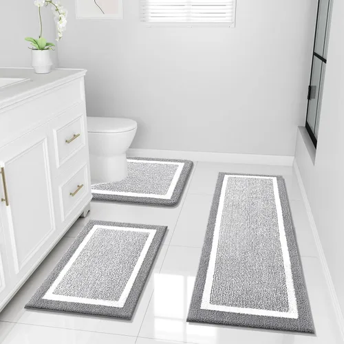 Miniatura 19 de OLANLY Juego de alfombras de baño de 3 piezas, alfombras de baño de microfibra suave y absorbente y alfombra de inodoro de contorno en forma de U