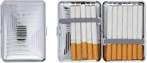 Miniatura 21 de Juego de 2 cajas de cigarrillos compactas chapadas en metal tamaño King con bandas elásticas (pergamino victoriano dorado)