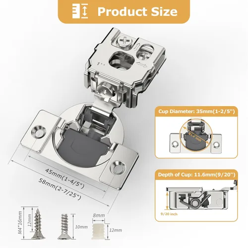 Miniatura 4 de Furniware 10 Piezas Bisagras de Gabinete de Cierre Suave Superpuestas de 1 Pulgada para Gabinete de Marco Frontal, Acero Inoxidable, Ángulo