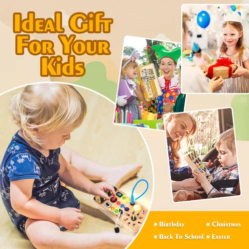 Miniatura 6 de Hoarosall Montessori Tablero de madera con 8 interruptores de luz LED, juguetes sensoriales, interruptor de luz, juguetes de viaje para bebés de 1