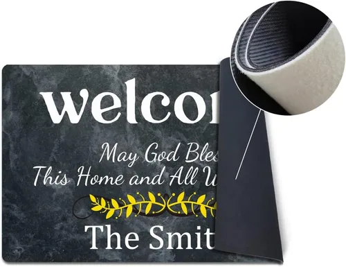 Miniatura 4 de Divertida bienvenida personalizada con nombre de familia May God Blessed This Home and All Who Enter - Felpudo para puerta delantera